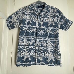 Retro Guess Blue and White Tropical  Button Down Shirt Size L